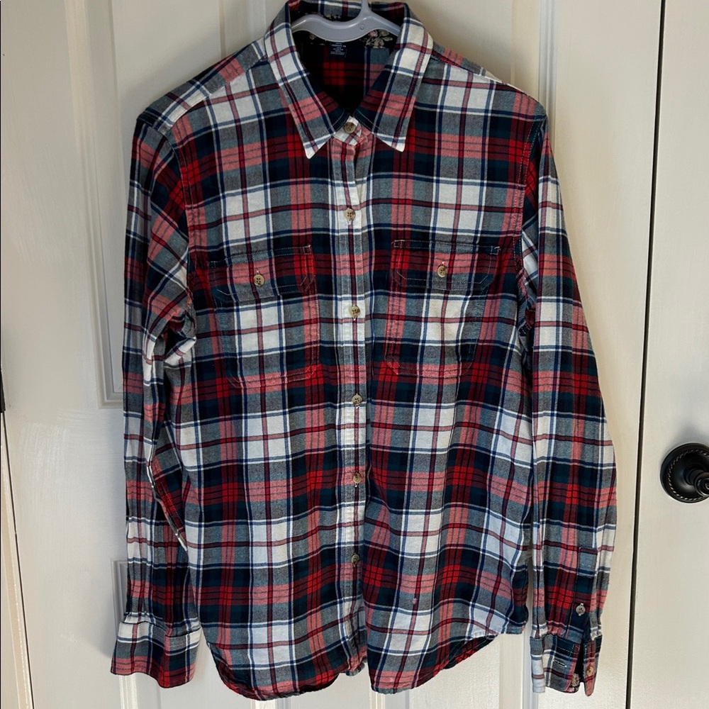Women's Chaps Denim Classic Plaid Light Flannel Button Down Shirt